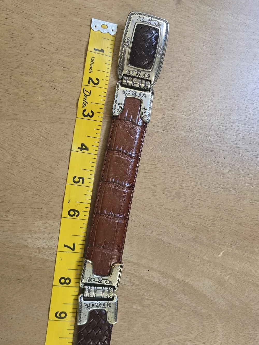 Brighton Women's Brown Leather Belt 9A107 Braided Croc Embossed Silver Tone M/L